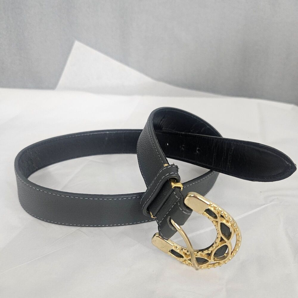 YUKI TORII Leather Belt with Brass Buckle Gray 25-27" Small